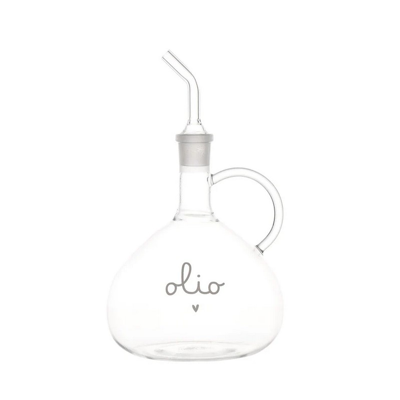 Bottiglia ampolla per olio in vetro borosilicato con scritta “Olio” e cuore, con beccuccio antigoccia, capacità 610 ml